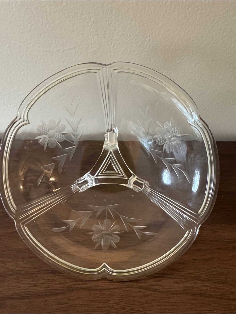 Vintage Imperial Glass 3-Section Divided Footed Relish Candy Dish Etched Floral